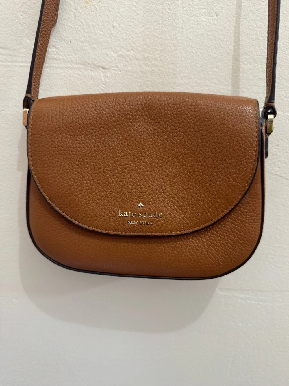 Kate Spade Brown/Cognac Flap Pebbled Leather Crossbody Bag